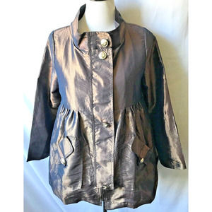VANKLEE Iridescent Brown Taffeta Lightweight Zip up Jacket Drawstring Size S